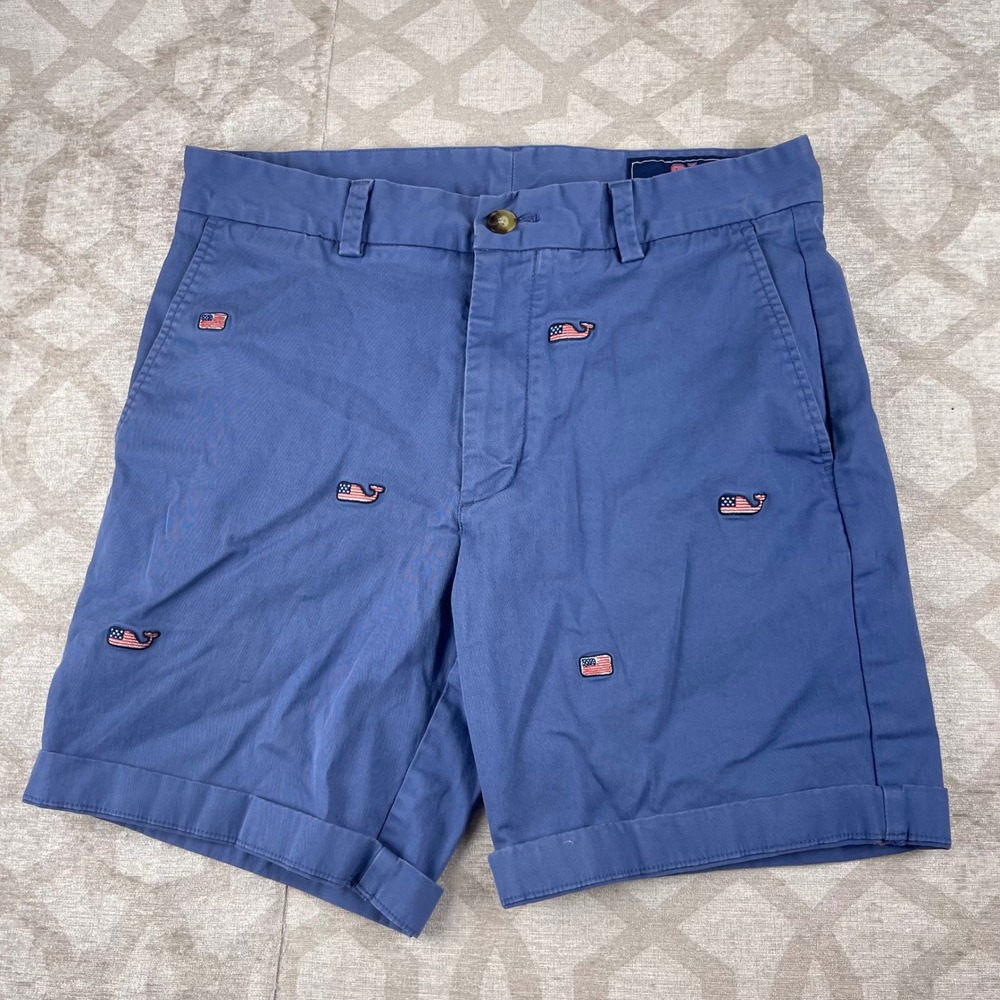 Vineyard Vines Breaker Shorts Mens 30 Blue American Flag Whale Embroidered Short